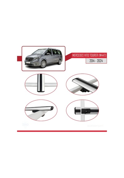 Mercedes Vito Tourer W447 2014 Ve Sonrası İle Uyumlu Basic Model Ara Atkı Tavan Barı Gri 3 Adet