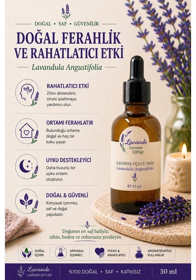 Lavande Lavanta Çiftliği Lavanta Yağı L.Angustifolia Cam Damlalıklı 50 ML