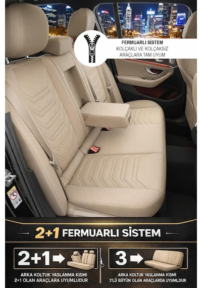 Titanyum Serisi Lüks Keten Oto Koltuk Kılıfı- Hyundai İ20-i30-accent-blue-era-getz Uyumlu Bej