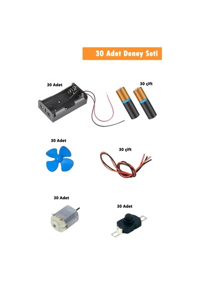 30 Lu Set Motor Deney Seti - Ortaokul Deney Seti Fen Dersi Deneyi Elektirik Deneyi