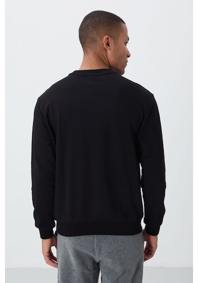 Tommy Life Siyah Kompakt Pamuklu Kalın Pürüzsüz Dokulu O Yaka Standart Fit Erkek Sweatshirt -88405 Siyah