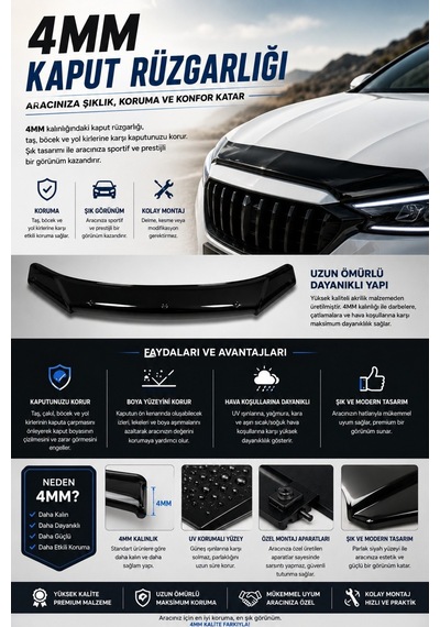 Ford Kuga 2012-2016 Araca Özel Kaput Rüzgarlığı 4mm