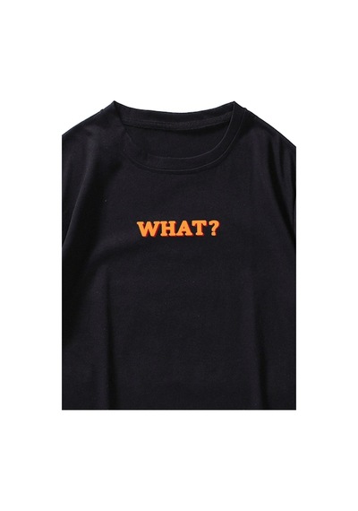 Unisex Siyah Oversize Why Baskılı Örme T-shirt Siyah