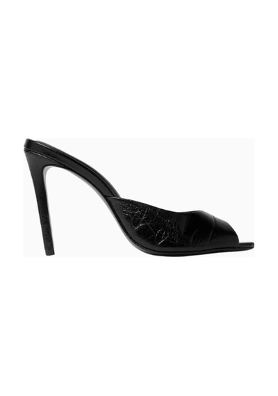 Castle Black Black Suede Studio Alessia 100 Siyah Kroko Deri, El Yapımı Stiletto Mule Topuklu Ayakkabı 40