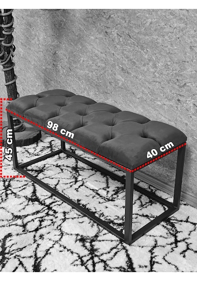 Zafir Beyaz Boyalı Diktörtgen 100 Cm X 40 Cm Oturak Puf - Bench - Makyaj Oturağı - Oturak Mavi