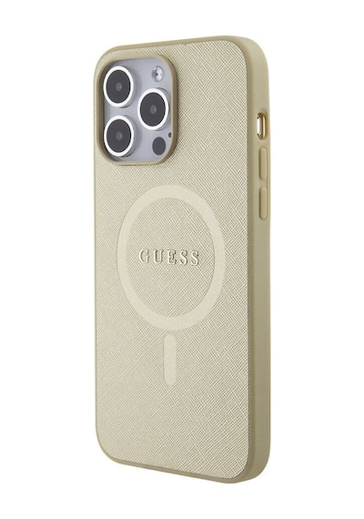 Apple Uyumlu iPhone 15 Pro Max Kılıf Guess Lisanslı Magsafe Şarj Özellikli Yazı Logolu Saffiano Siyah
