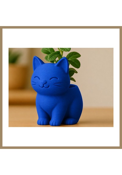 Bezos 3d Baskı Sevimli Kedi Saksı - Figürlü Sukulent Saksısı-mavi 22