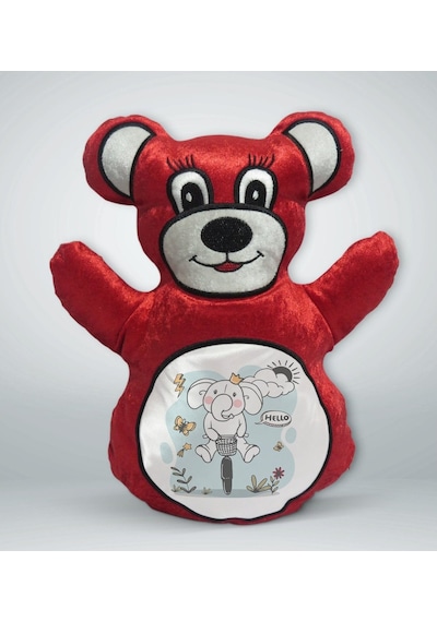Bk Gift Tatlı Fil Tasarımlı Kırmızı Ayıcık Yastık-1