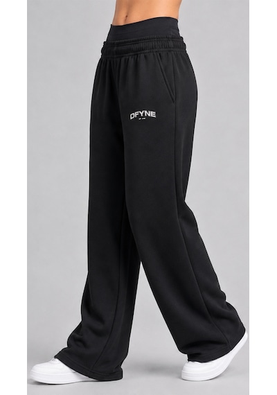 Dfyne Regular Kadın Siyah Bol Paça Oversize Eşofman Altı