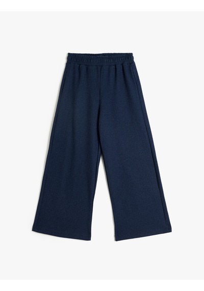 Koton Bol Paça Pantolon Rahat Kesim Beli Lastikli Dokulu Lacivert 5wkg40151ak Lacivert