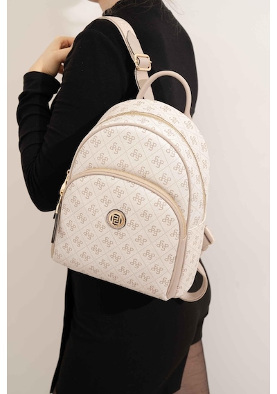 Silver Polo Sp1062 Kadın Sırt Çantası Monogram Bej-kum