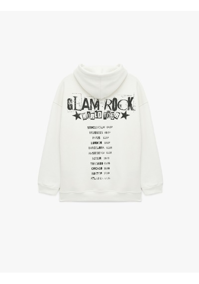 Koton Rahat Kalıp Arkası Baskılı Şardonlu Kapüşonlu Sweatshirt Ekru 7wal10048ık