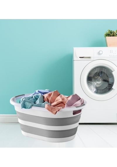 Flora 25 Litre Katlanır Sepet, Akordiyon Katlanır Çamaşır Selesi Oyuncak Kutusu Organizer 25lt Beyaz - Gri