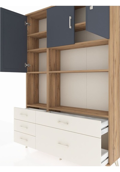 Arges Dolap 8 Raflı 5 Çekmeceli 3 Kapaklı 132x30x195 Çam-antr... Çam