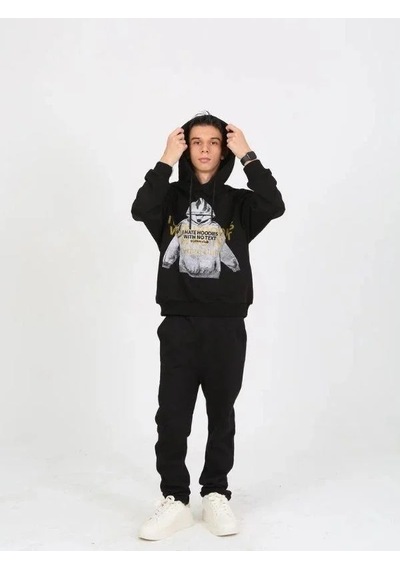 Marions Erkek Çocuk Kapüşonlu Not Hoodies Yazılı Sweatshirt-15230 Siyah