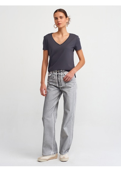 Dilvin V Yaka Basic T-shirt Antrasit