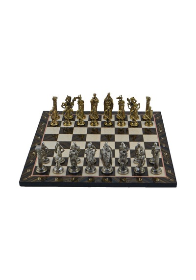 Gifthome Büyük Boy Metal İngiliz Satranç Takımı Parlak Ve Katlanır Ceviz Desenli Mdf Satranç Tahtası 43x43 Cm.