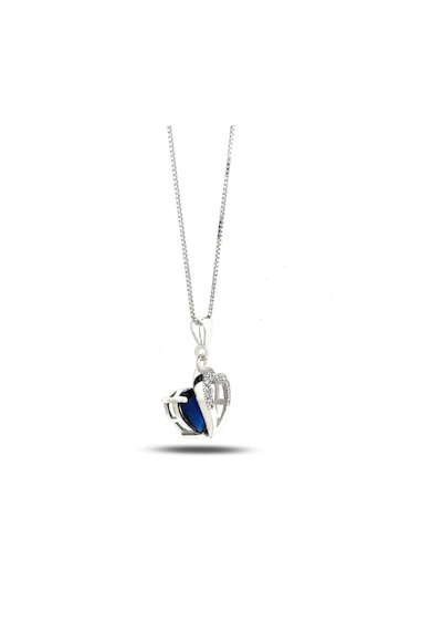 Brezza Lusso Jewelry Diamond Serisi Safir Taşı Kalp Gümüş Kadın Kolye 45 CM 45 CM