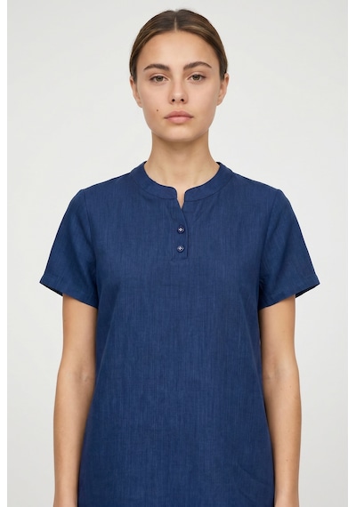 Sementa Rahat Kalıp Kısa Kol Tencel Gömlek Bluz - Indigo