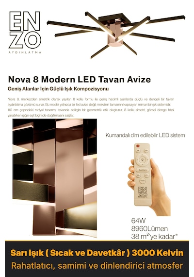 Nova 8 Rose Goldled Tavan Avize Kumandalı Dim Edilebilir Aşağı Işık Diğer