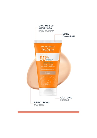 Cleanance Tinted Spf 50+ Yağlı Ve Akneye Eğilimli Ciltler İçin Renkli Güneş Kremi 50 Ml X2