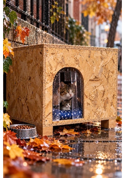 Reyo Minderli Büyük Boy Kedi Evi Anne ve Yavruları İçin, Yetişkin Kedi Barınağı 61x41x36 cm Kedi Yuvası CAT49M (Demonte)