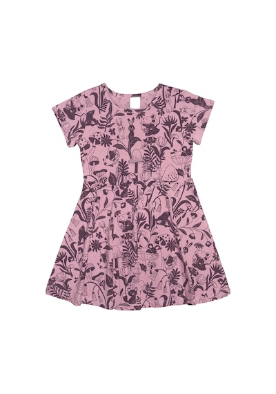 Lovetti Gül Kurusu Kız Çocuk Forest Animals Desen Kısa Kol Kloşe Etek Elbise 5910-143G023 Gülkurusu