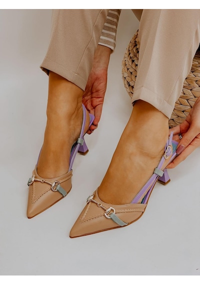 Ervanın Butiği Ten Yeşil Deri Moss Toka Detay Kadın Stiletto-3631