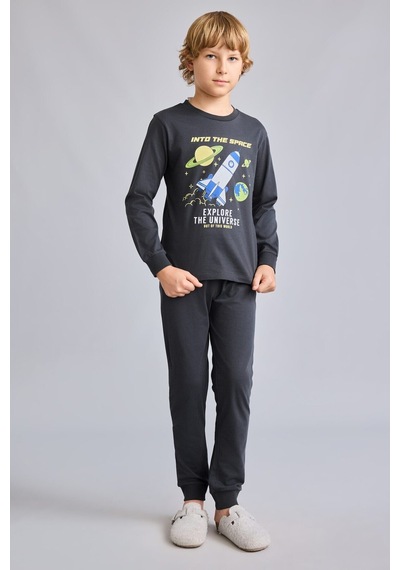 Defacto Regular Fit Karanlıkta Parlayan Baskılı 2li Pijama Takımı Erkek Çocuk I1826a826auar221 Antrasit-ar221