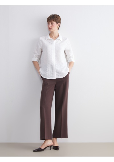 Lcwaıkıkı Classic Beyaz Çizgili Oversize Kadın Gömlek