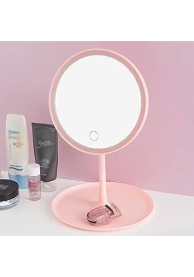 Led Işıklı Dokunmatik Masaüstü Makyaj Aynası Ayarlanabilir Pembe Kozmetik Aynası Genel