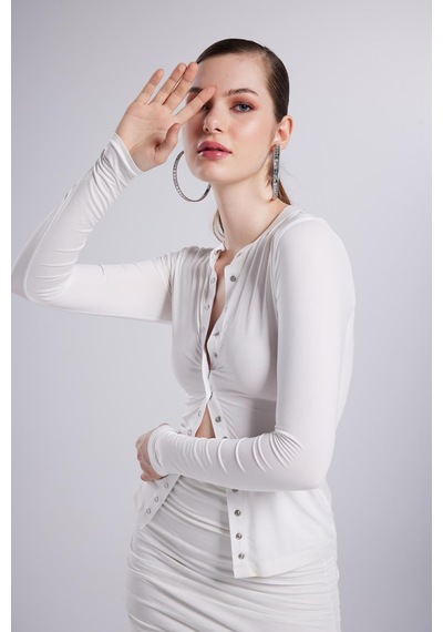 Holly Lolly Çıtçıtlı Uzun Kollu Anna Bluz Beyaz