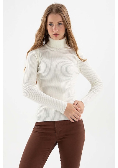 Fashion Friends Kadın Fitilli Balıkçı Yaka Kazak 23k0288k1 Ekru