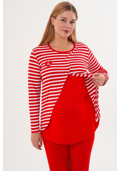 Mecit Pijama Mecit 6303 Kırmızı Likralı Spor Hamile Lohusa Pijama Takımı