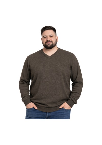 Battalmoda Erkek Büyük Beden Koyu Vizon V Yaka Triko Kazak 3xl-4xl-5xl-6xl