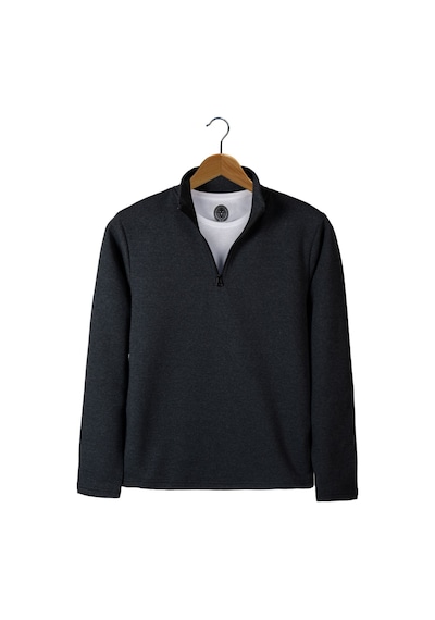 Terapi Men Erkek Füme Yarım Fermuarlı Basic Düz Sweatshirt Füme