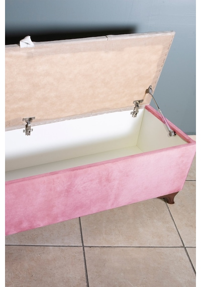 Vetra V2  Pembe Sandıklı Puf - Dilimli Model 140cm Ceviz Ayaklı Sandıklı Puf Koltuk