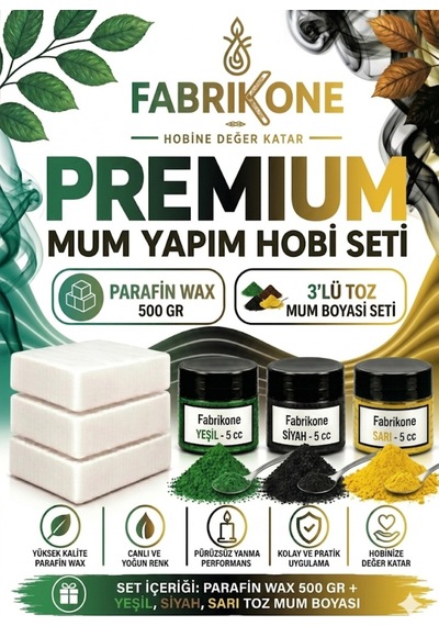 Premium Mum Yapım Hobi Seti - Parafin Wax 500 Gr - 3'lü Toz Mum Boyası Seti - Yeşil, Siyah, Sarı Bkfabpw5003yssr Karışık