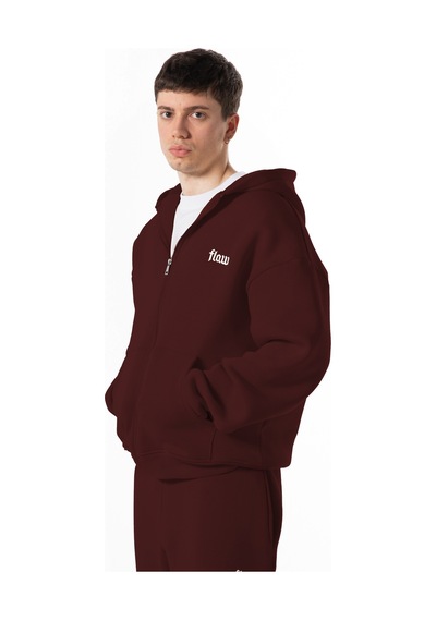 Flaw Nakışlı Zip Hoodie-28826 Bordo