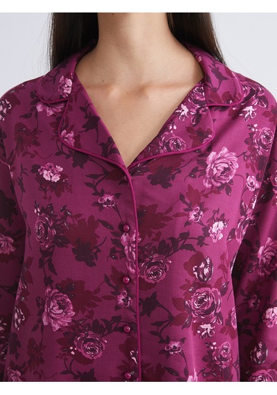 Lcw Dream Kırmızı Petite Gömlek Yaka Çiçekli Kadın Pijama Takımı