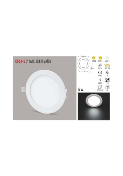 Cata 10 Adet 12 Watt Slim Led Panel Gün Işığı Metal Kasa Çok Renkli