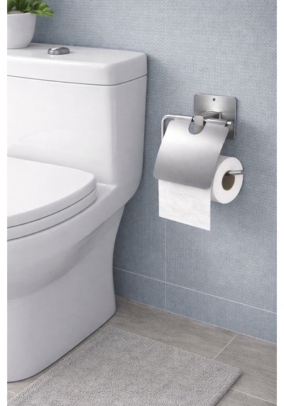 Karteya Yapışkanlı Krom Kapaklı Tuvalet Kağıdı Askısı Wc Kağıtlık Gri