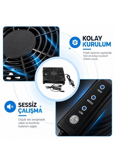 6035 Usb Soğutucu Fan Laptop Modem Konsol Altı Hız Ayarlı 120mm 5v 3 Kademe On Off Kontrol