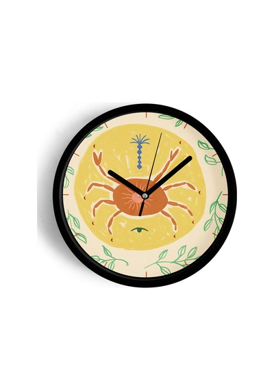 Tropikal Yengeç Motifli Modern Duvar Saati - 25cm - Önü Camlı Siyah Kasa - Sessiz Mekanizma-jh0524 Siyah