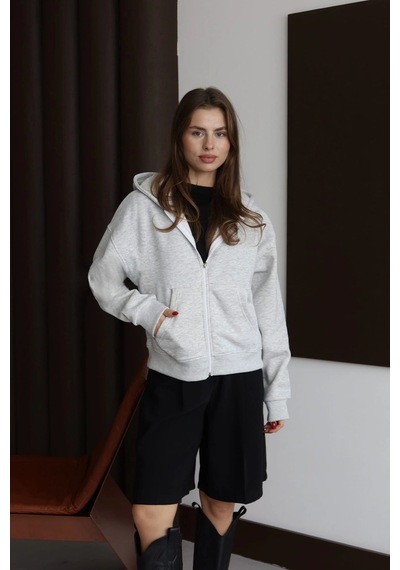 Kazax 3 İplik Şardonlu Kapşonlu Hoodie Frm Gri P510437 Gri