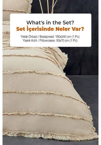 Evlen Home Pamuklu Echos Yatak Örtüsü Takımı Günlük Tek Kişilik 2 Parça Dolgulu El İşi Bej