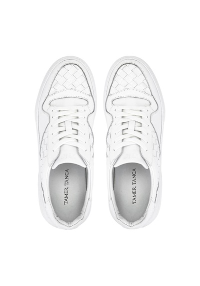 Tamer Tanca Erkek Hakiki Deri Beyaz Sneakers & Spor Ayakkabı 04 268 Erk Ayk Y25 Beyaz Dr/orgu Beyaz