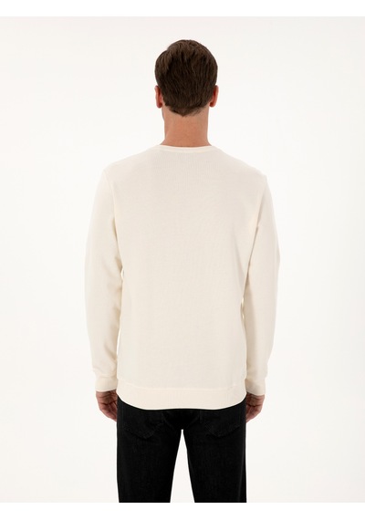 Ekru Regular Fit %100 Pamuk 3 İplik Bisiklet Yaka Sweatshirt Bej