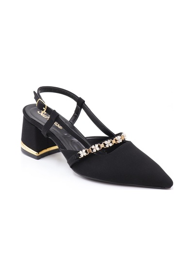 Nesilshoes Nesil Shoes Peri 3691 Siyah Saten Kadın Sandalet