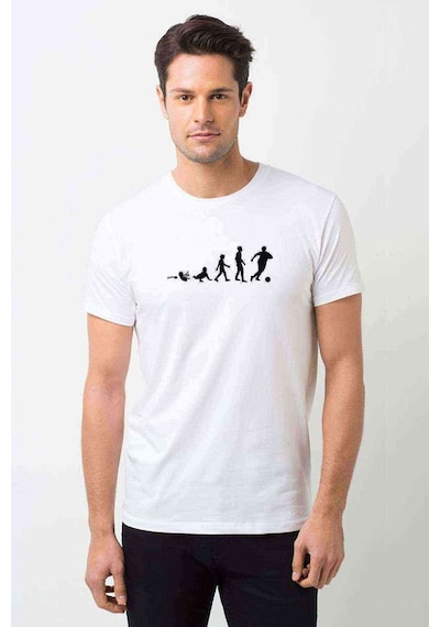 Futboll Evrimi Baskılı Beyaz Erkek Tshirt
